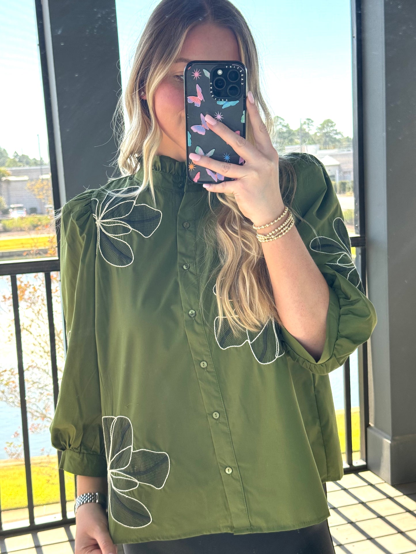Olive Flower Top