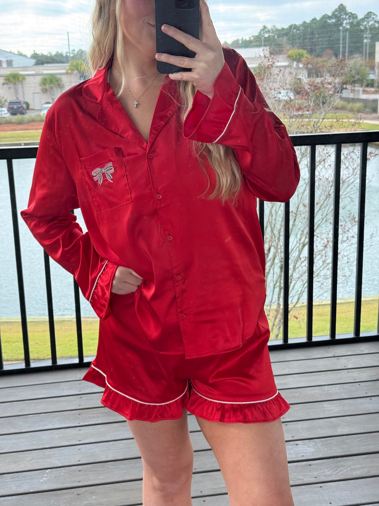 Red Satin Bow PJ Set